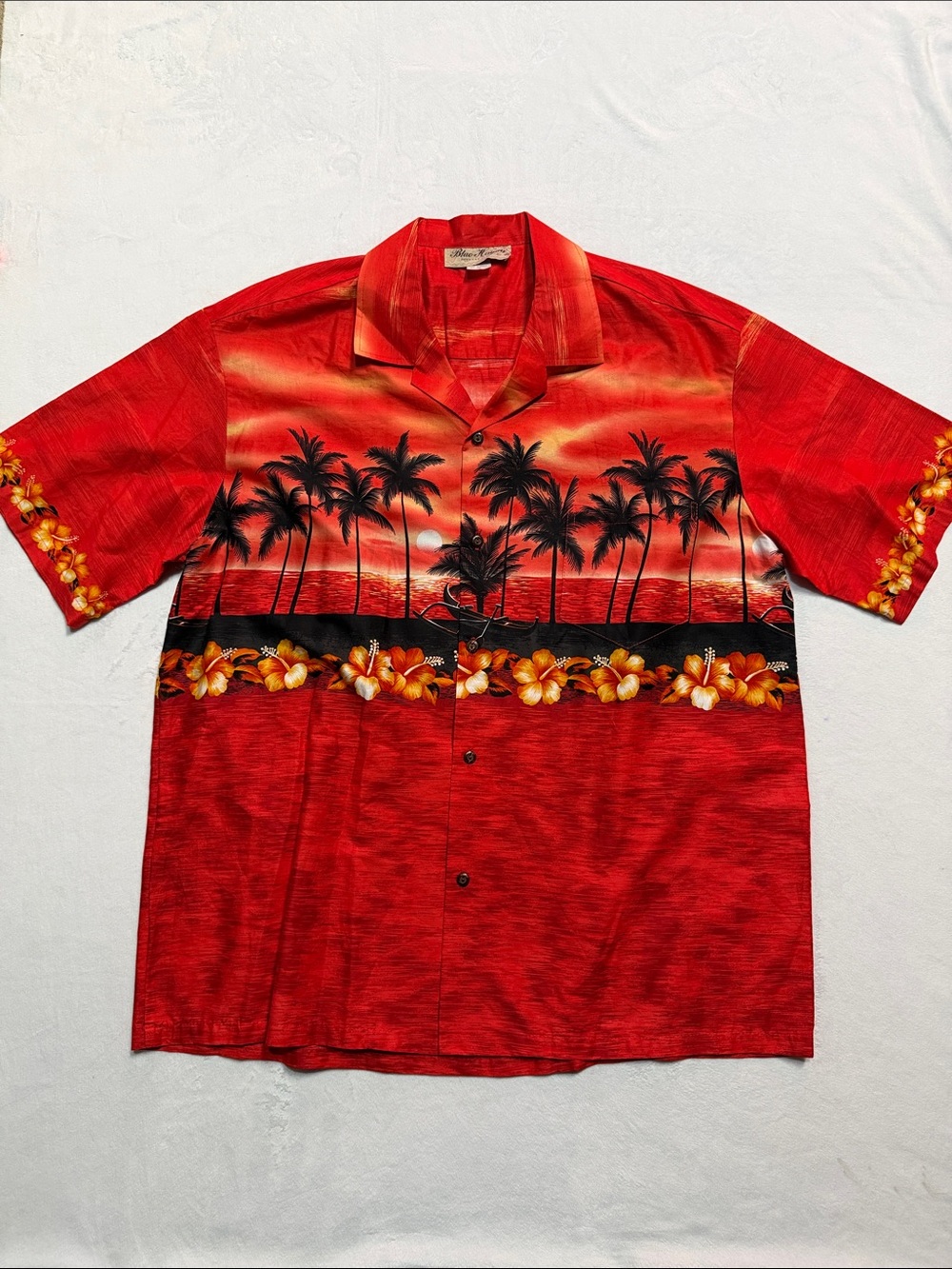 Blue Hawaiian brand Red Hawaiian Palm canoe Print Short-Sleeve Shirt